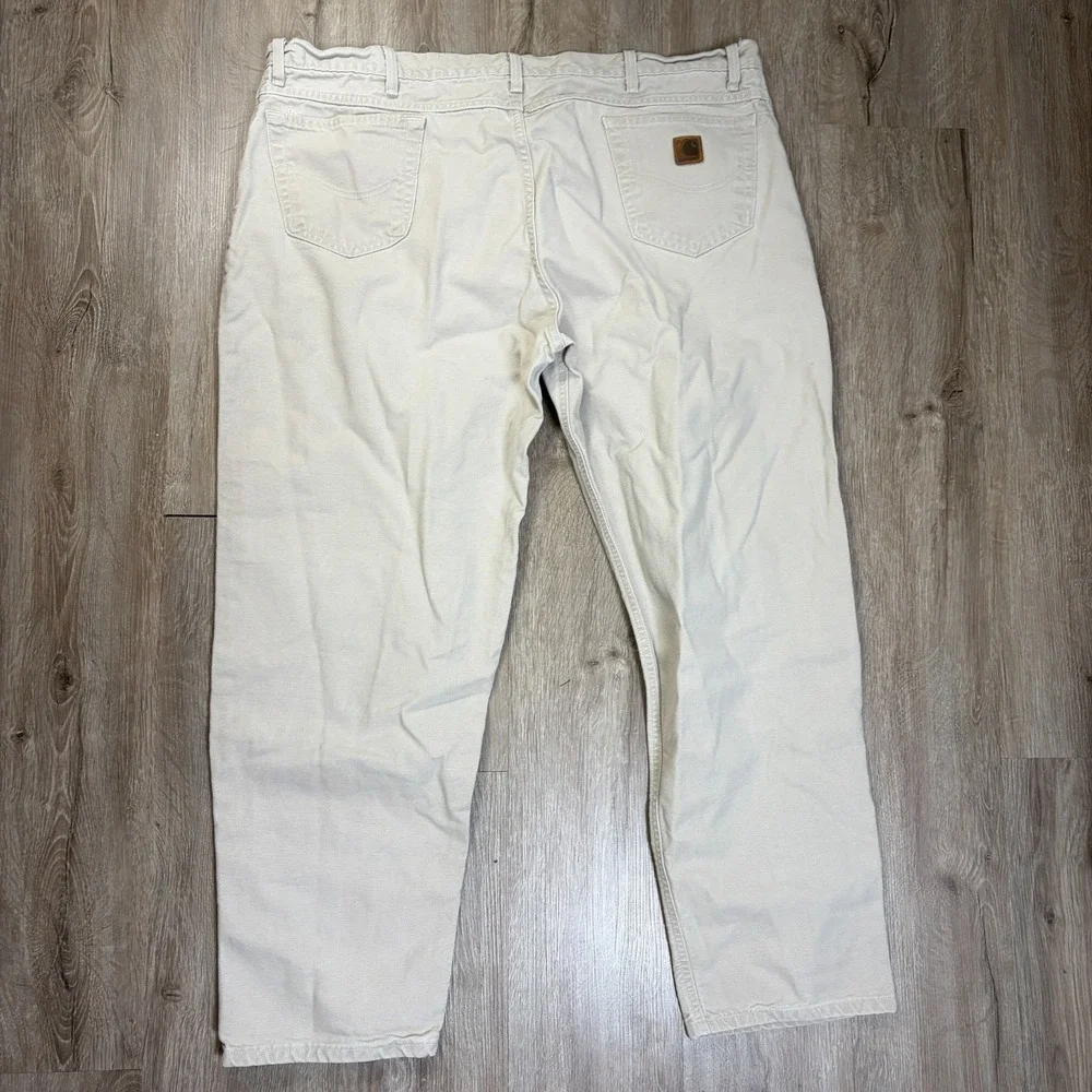 Carhartt Canvas Pants 46x32 B72 STN Beige MAde in USA 100% Cotton Work